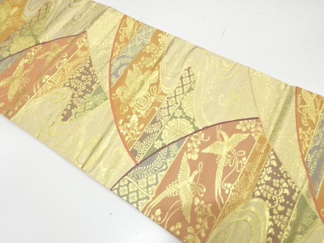 JAPANESE FUKURO OBI / WOVEN FLOWER & BIRD